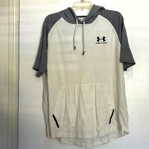 Under Armour Men’s Short Sleeve Hoodie T-Shirt Heatgear White Grey sz L